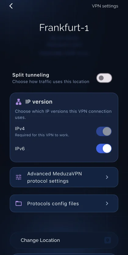 Настройки VPN с переключателем раздельного туннелирования